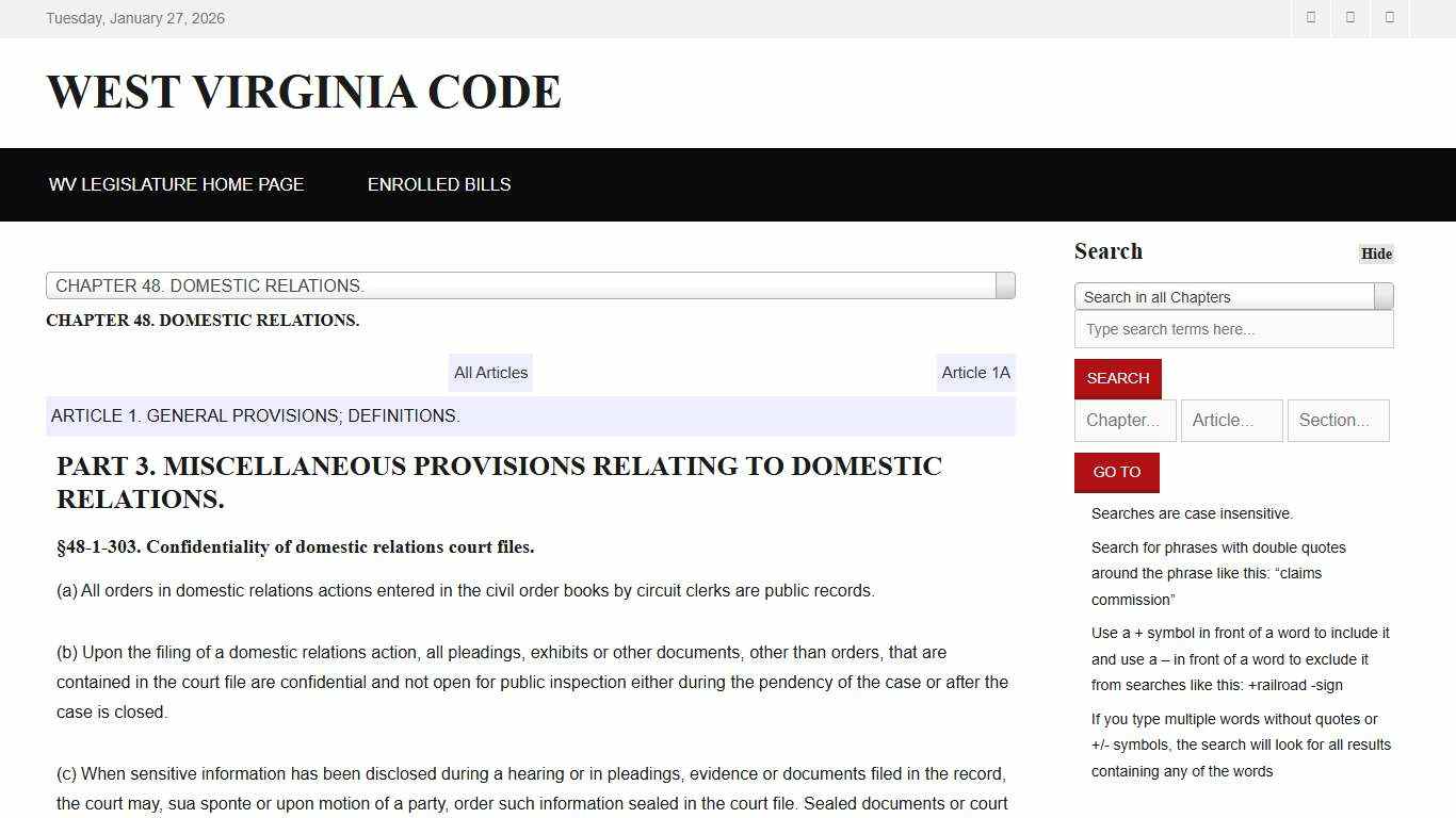 West Virginia Code §48-1-303