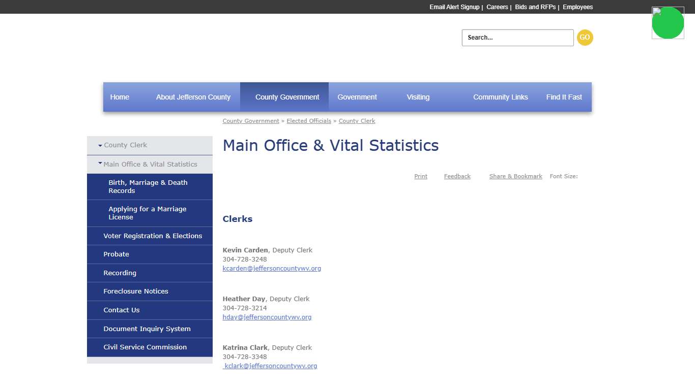 Main Office & Vital Statistics Jefferson County Commission, WV